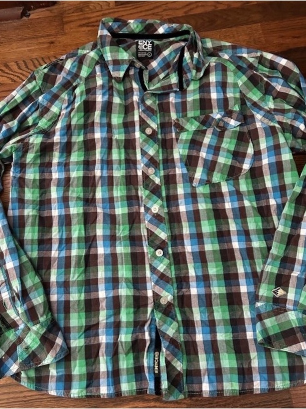 Enyce Green, Blue & Black Plaid Long-Sleeve Button-Down Shirt